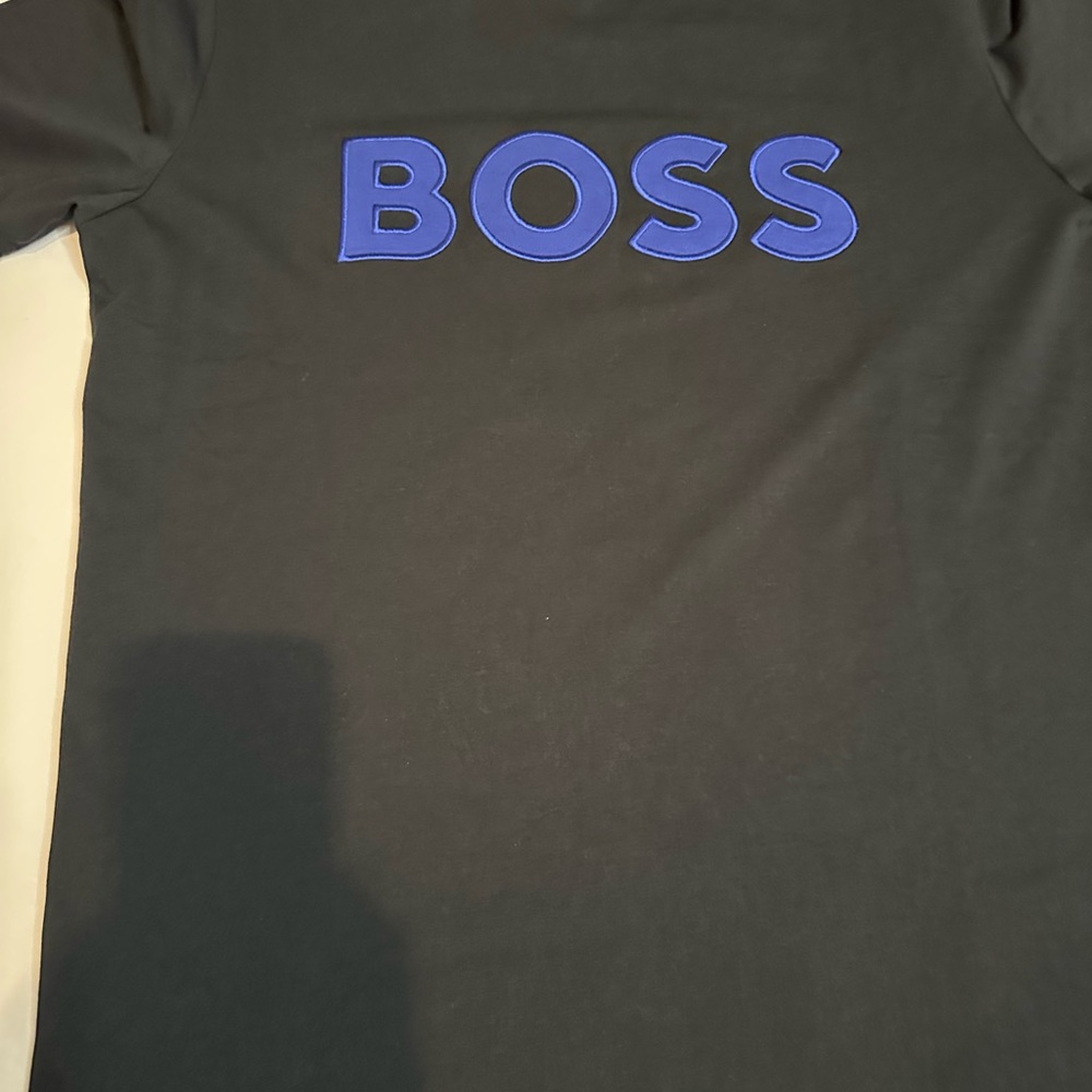 Boss Men's Black Tee with Blue Logo